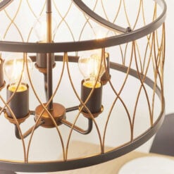 Industrial 5 Light Matt Black And Rustic Bronze Metal Ceiling Pendant 52cm