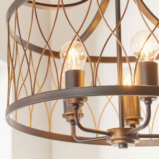 Industrial 5 Light Matt Black And Rustic Bronze Metal Ceiling Pendant 52cm