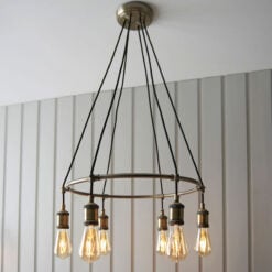 Industrial 6 Light Antique Brass Metal Semi Flush Ceiling Pendant Chandelier 36cm