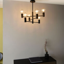 Industrial 6 Light Large Matt Black Metal Ceiling Pendant Chandelier 55cm