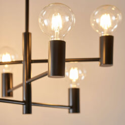 Industrial 6 Light Large Matt Black Metal Ceiling Pendant Chandelier 55cm