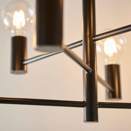 Industrial 6 Light Large Matt Black Metal Ceiling Pendant Chandelier 55cm