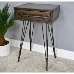 Industrial Antique Black Metal 1 Drawer Tall Bedside Cabinet Side Table