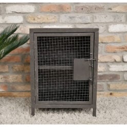 Industrial Antique Black Metal 1 Wire Mesh Door Bedside Cabinet Side Table