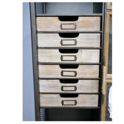 Industrial Antique Black Metal And Solid Wood 1 Glass Sliding Door Tall Cabinet 153cm