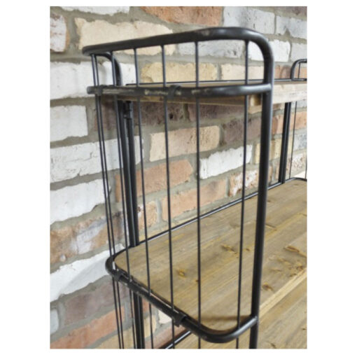 Industrial Antique Black Metal And Solid Wood 2 Crate 4 Tier Shelving Unit With Wheels 162cm