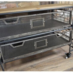 Industrial Antique Black Metal And Solid Wood 2 Crate 4 Tier Shelving Unit With Wheels 162cm