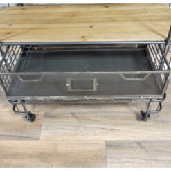 Industrial Antique Black Metal And Solid Wood 2 Crate 4 Tier Shelving Unit With Wheels 162cm