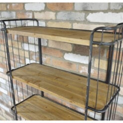 Industrial Antique Black Metal And Solid Wood 2 Crate 4 Tier Shelving Unit With Wheels 162cm