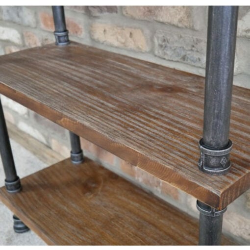 Industrial Antique Black Metal Pipe Design And Solid Wood 5 Tier Tall Open Shelving Unit 176cm