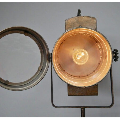 Industrial Antique Gold Stage Spotlight Tripod Floor Lamp Battery Powered