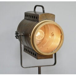 Industrial Antique Gold Stage Spotlight Tripod Floor Lamp Battery Powered