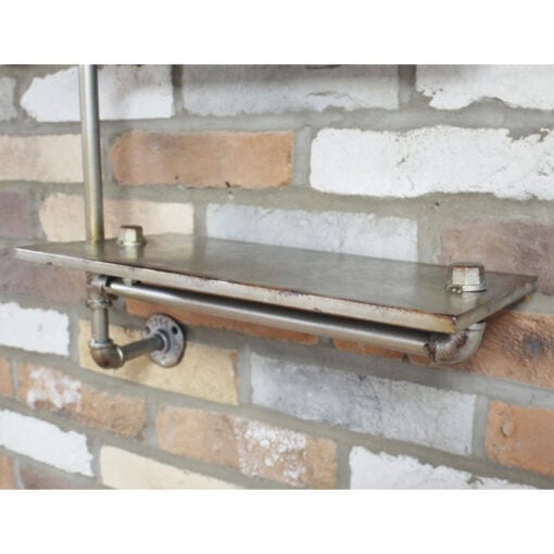 Industrial Antique Silver Metal 2 Tier Pipe Design Wall Shelving Unit 56cm