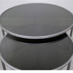 Industrial Black Metal And Black Glass Set Of 2 Nesting Coffee Tables