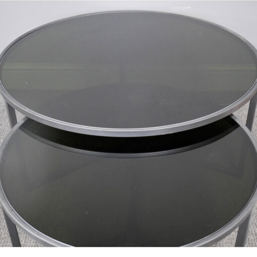 Industrial Black Metal And Black Glass Set Of 2 Nesting Coffee Tables