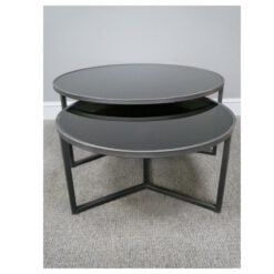 Industrial Black Metal And Black Glass Set Of 2 Nesting Coffee Tables