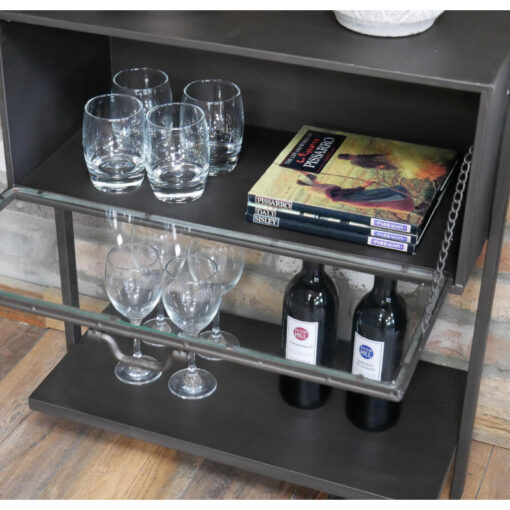 Industrial Black Metal And Glass 4 Tier 3 Door Tall Shelving Display Unit 180cm