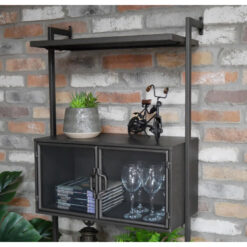 Industrial Black Metal And Glass 4 Tier 3 Door Tall Shelving Display Unit 180cm