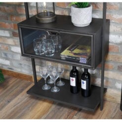 Industrial Black Metal And Glass 4 Tier 3 Door Tall Shelving Display Unit 180cm
