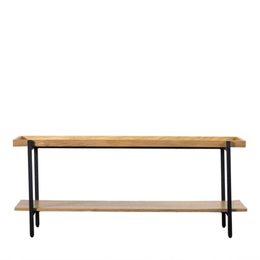 Industrial Black Metal And Oak Wood Veneer 2 Tier Open TV Stand Media Unit 120cm