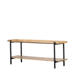 Industrial Black Metal And Oak Wood Veneer 2 Tier Open TV Stand Media Unit 120cm