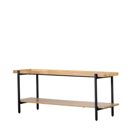 Industrial Black Metal And Oak Wood Veneer 2 Tier Open TV Stand Media Unit 120cm