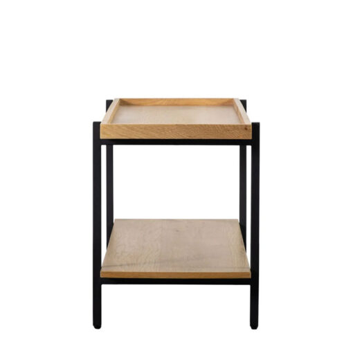 Industrial Black Metal And Oak Wood Veneer 2 Tier Open TV Stand Media Unit 120cm