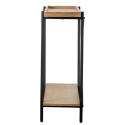 Industrial Black Metal And Oak Wood Veneer 2 Tier Slim Console Table