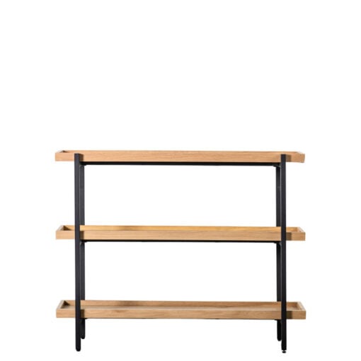 Industrial Black Metal And Oak Wood Veneer 3 Tier Open Shelving Display Unit 79cm