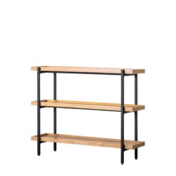 Industrial Black Metal And Oak Wood Veneer 3 Tier Open Shelving Display Unit 79cm