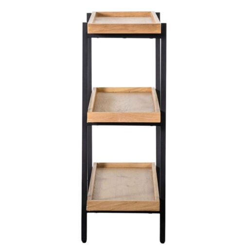 Industrial Black Metal And Oak Wood Veneer 3 Tier Open Shelving Display Unit 79cm