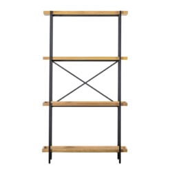 Industrial Black Metal And Oak Wood Veneer 4 Tier Open Shelving Display Unit 179cm