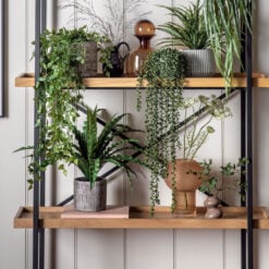 Industrial Black Metal And Oak Wood Veneer 4 Tier Open Shelving Display Unit 179cm