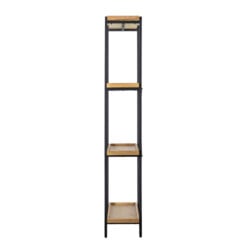 Industrial Black Metal And Oak Wood Veneer 4 Tier Open Shelving Display Unit 179cm