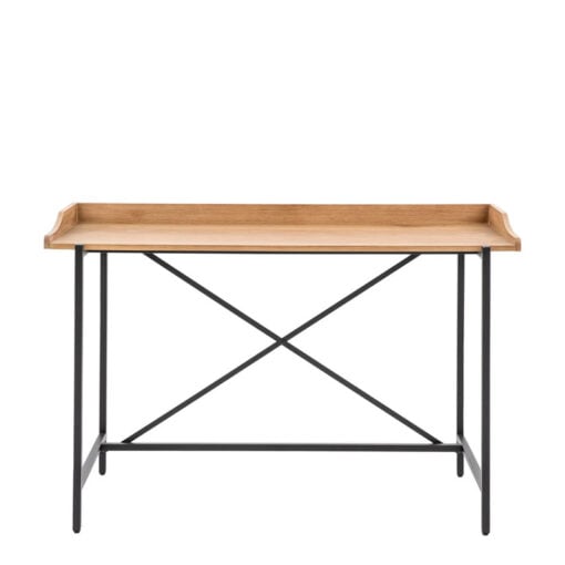 Industrial Black Metal And Oak Wood Veneer Desk