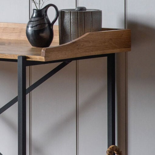 Industrial Black Metal And Oak Wood Veneer Desk