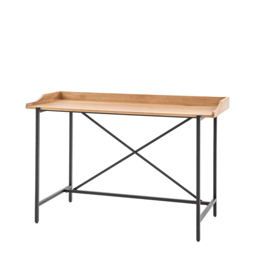 Industrial Black Metal And Oak Wood Veneer Desk