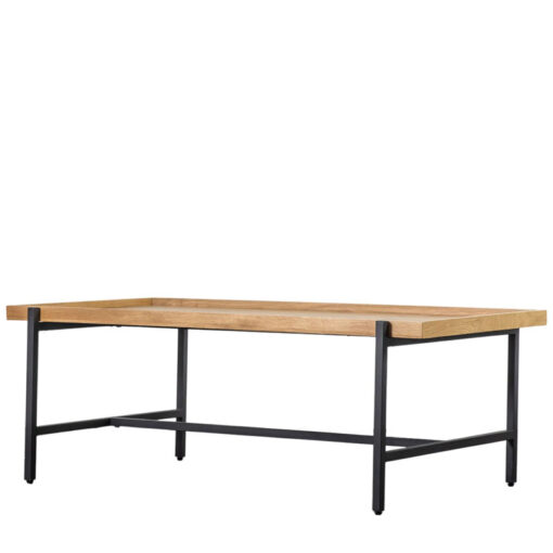 Industrial Black Metal And Oak Wood Veneer Rectangular Coffee Table 110cm