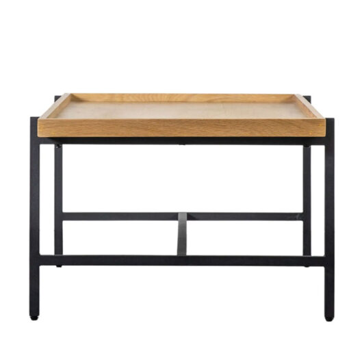 Industrial Black Metal And Oak Wood Veneer Rectangular Coffee Table 110cm