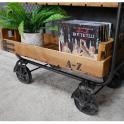 Industrial Black Metal And Removable Wooden Crates 4 Tier Open Shelving Unit With Wheels 138cm