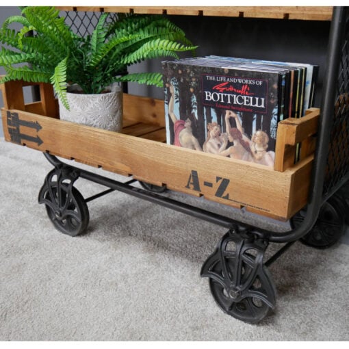 Industrial Black Metal And Removable Wooden Crates 4 Tier Open Shelving Unit With Wheels 138cm