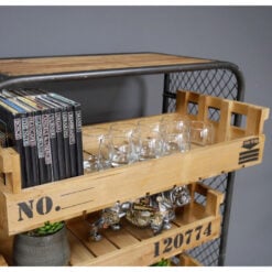 Industrial Black Metal And Removable Wooden Crates 4 Tier Open Shelving Unit With Wheels 138cm