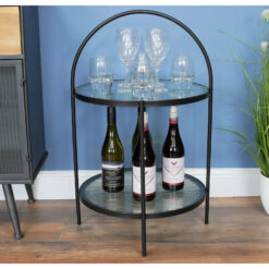 Industrial Black Metal And Ribbed Glass 2 Tier Side Table End Table