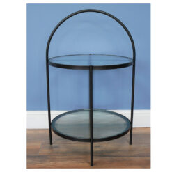 Industrial Black Metal And Ribbed Glass 2 Tier Side Table End Table
