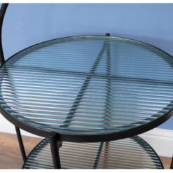 Industrial Black Metal And Ribbed Glass 2 Tier Side Table End Table