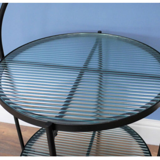 Industrial Black Metal And Ribbed Glass 2 Tier Side Table End Table