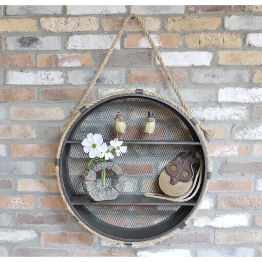 Industrial Black Metal And Rope Round 2 Tier Shelving Unit 60cm