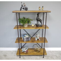Industrial Black Metal And Solid Mango Wood 4 Tier Shelving Unit 142cm