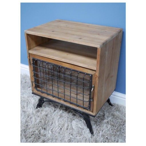 Industrial Black Metal And Solid Wood 1 Glass Door 1 Shelf Bedside Cabinet Side Table