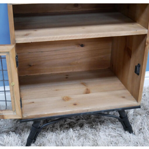 Industrial Black Metal And Solid Wood 1 Glass Door 1 Shelf Bedside Cabinet Side Table